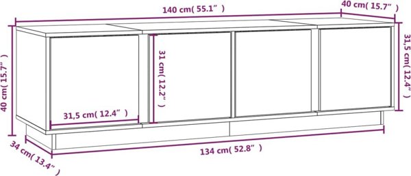 vidaXL Έπιπλο τηλεόρασης, λευκό, 140x40x40 cm, μασίφ ξύλο πεύκου