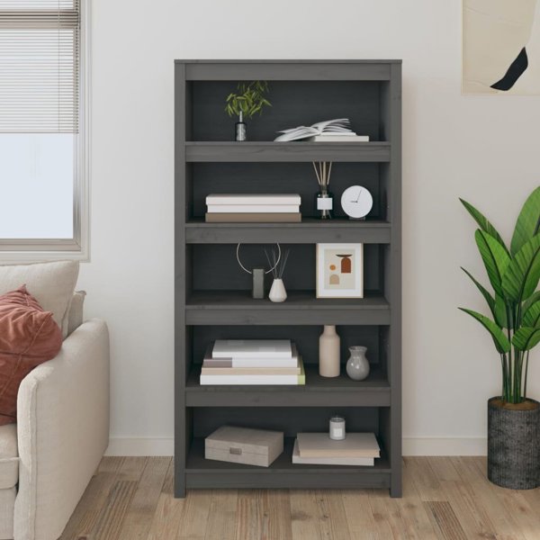 vidaXL Ραφιέρα βιβλίων, γκρι, 80x35x154 εκ., από συμπαγές πεύκο