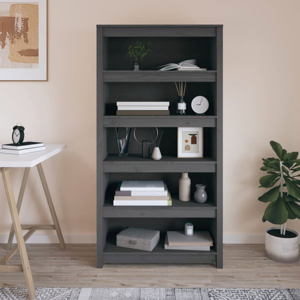 vidaXL Ραφιέρα βιβλίων, γκρι, 80x35x154 εκ., από συμπαγές πεύκο