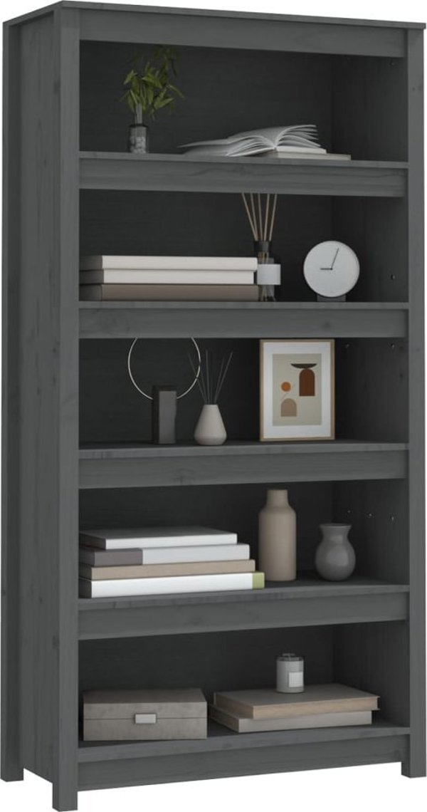 vidaXL Ραφιέρα βιβλίων, γκρι, 80x35x154 εκ., από συμπαγές πεύκο
