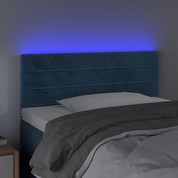 vidaXL Zaglowek do lozka z LED, skorny, temnionebieski, 80x5x78/88 cm