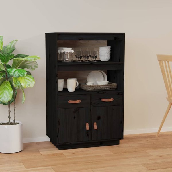 vidaXL vidaXL Kredens, czarny, 67x40x108,5 cm, lite drewno sosnowe