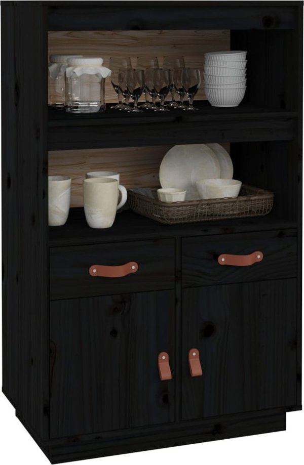 vidaXL vidaXL Kredens, czarny, 67x40x108,5 cm, lite drewno sosnowe