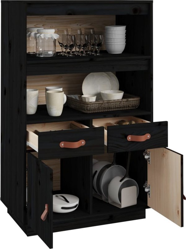 vidaXL vidaXL Kredens, czarny, 67x40x108,5 cm, lite drewno sosnowe