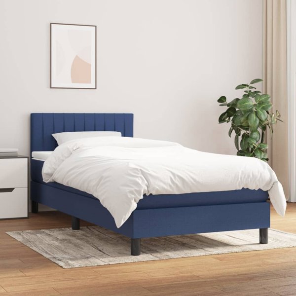 vidaXL Κρεβάτι Continental με Στρώμα, Μπλε, Υφασμάτινο, 90x200 cm