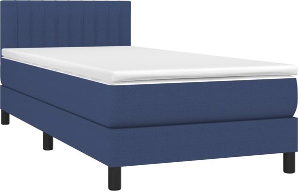 vidaXL Κρεβάτι Continental με Στρώμα, Μπλε, Υφασμάτινο, 90x200 cm