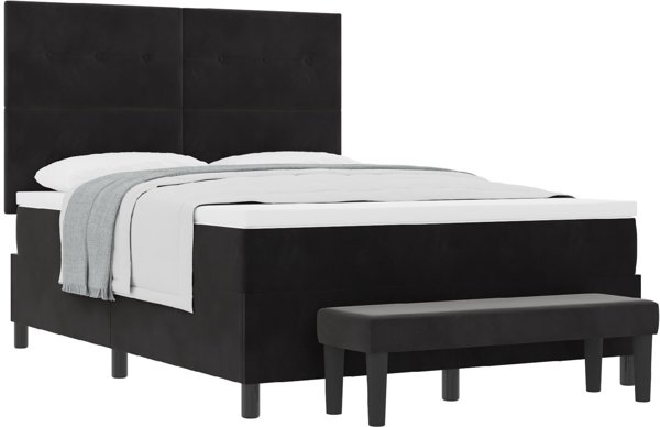 Κρεβάτι vidaXL με Ελατήρια, Βελούδινο Μαύρο 160x200 εκ. με Στρώμα και Πάγκο