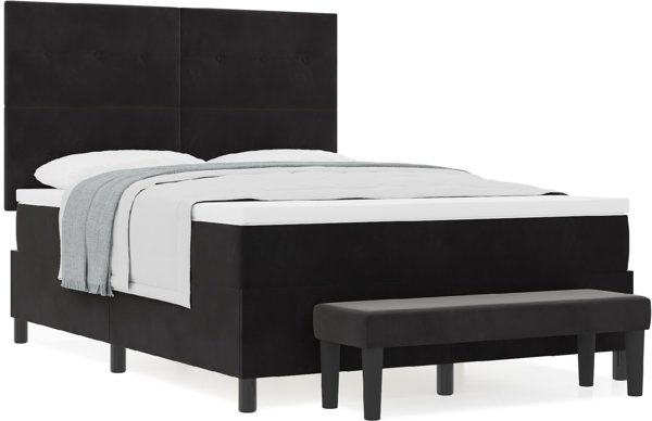 Κρεβάτι vidaXL με Ελατήρια, Βελούδινο Μαύρο 160x200 εκ. με Στρώμα και Πάγκο