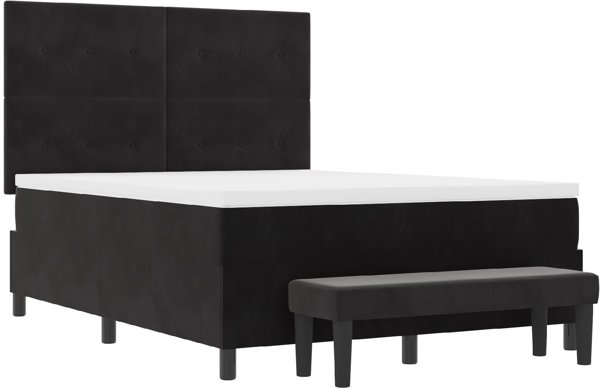 Κρεβάτι vidaXL με Ελατήρια, Βελούδινο Μαύρο 160x200 εκ. με Στρώμα και Πάγκο