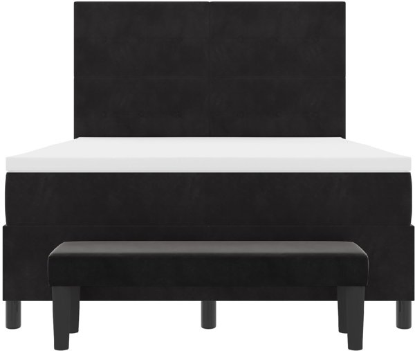 Κρεβάτι vidaXL με Ελατήρια, Βελούδινο Μαύρο 160x200 εκ. με Στρώμα και Πάγκο