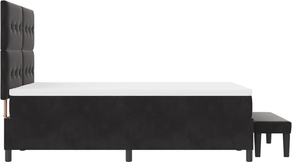 Κρεβάτι vidaXL με Ελατήρια, Βελούδινο Μαύρο 160x200 εκ. με Στρώμα και Πάγκο