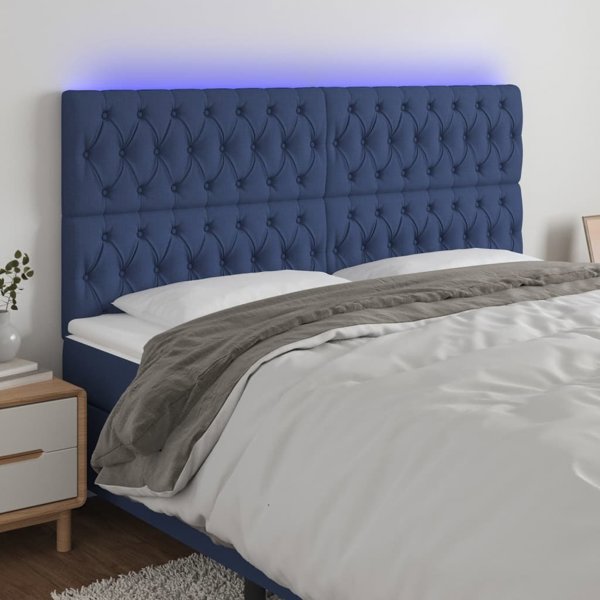 vidaXL Zaglowek do lozka z LED, niebieski, 200x7x118/128 cm, tkanina