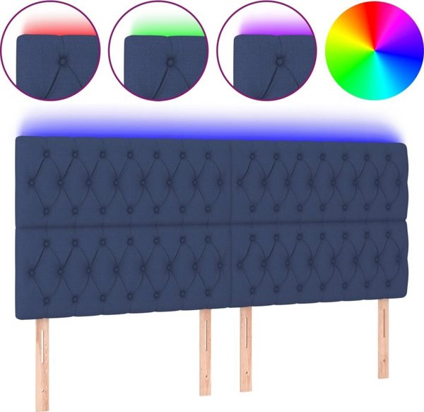 vidaXL Zaglowek do lozka z LED, niebieski, 200x7x118/128 cm, tkanina