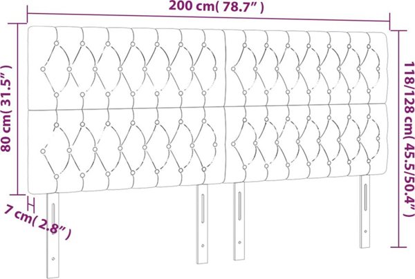vidaXL Zaglowek do lozka z LED, niebieski, 200x7x118/128 cm, tkanina