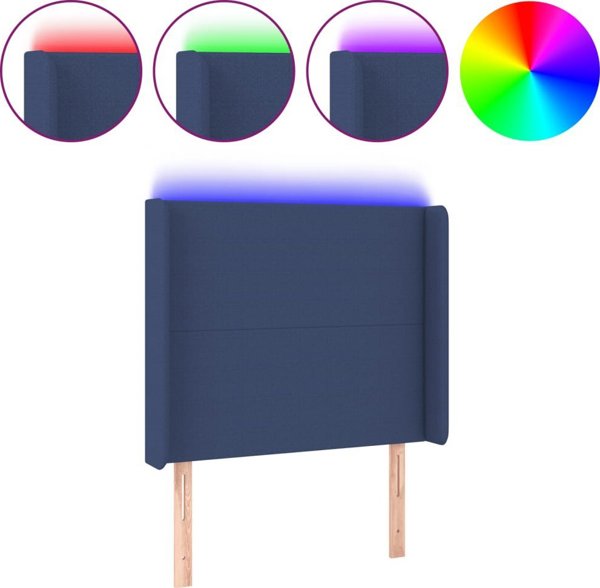 vidaXL Κεφαλάρι κρεβατιού με LED, Μπλε, 83x16x118/128 εκ., ύφασμα