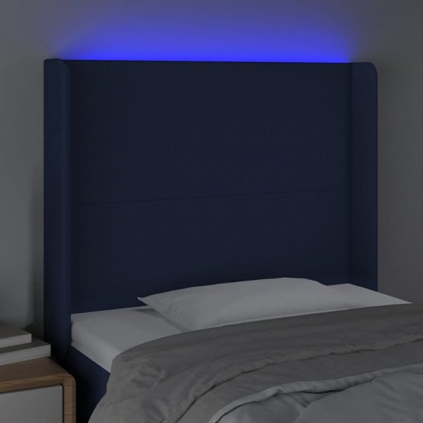 vidaXL Κεφαλάρι κρεβατιού με LED, Μπλε, 83x16x118/128 εκ., ύφασμα