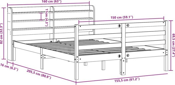 vidaXL Κρεβατοκάμαρα με Κεφαλάρι, Λευκό, 150x200 εκ., Από Μασίφ Πεύκο