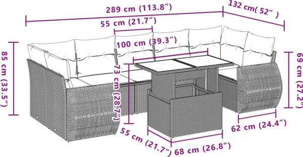vidaXL 8-kommatia set epiplon kipou me mampouzes kremnos polirrattan