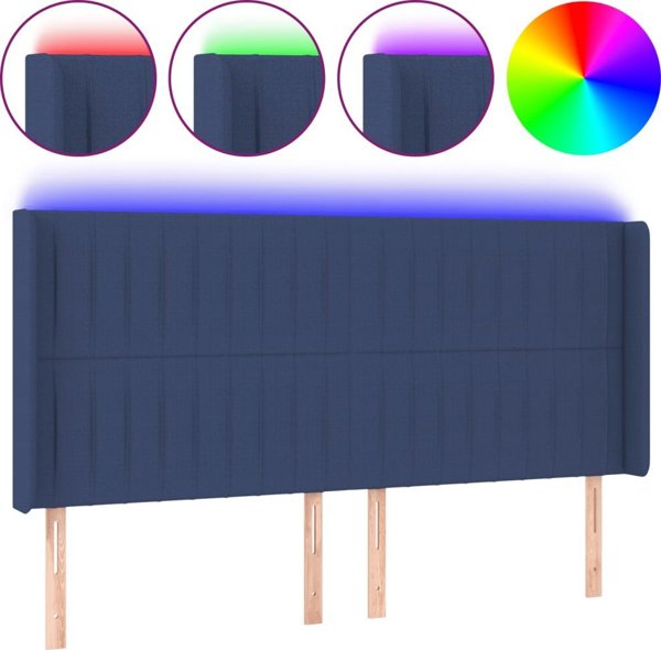 Κεφαλάρι κρεβατιού vidaXL με LED, μπλε, 163x16x118/128 εκ., ύφασμα