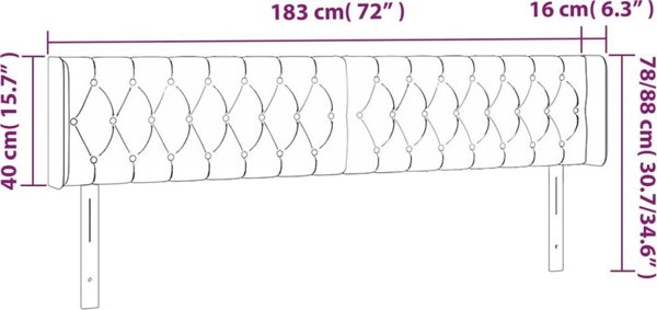 vidaXL Κεφαλάρι κρεβατιού με LED, σκούρο γκρι, 183x16x78/88 εκ., ύφασμα