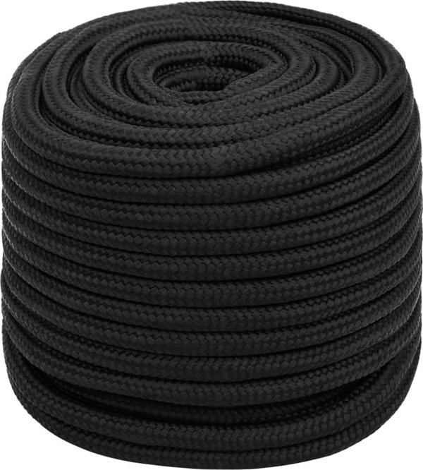 vidaXL Linka zeglarska, czarna jednolita, 18 mm, 50 m, polipropylen