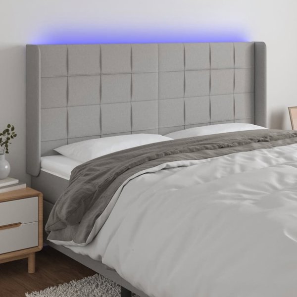 vidaXL Κεφαλάρι κρεβατιού με LED, γκρι, 203x16x118/128 εκ., ύφασμα