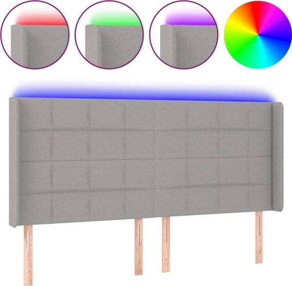 vidaXL Κεφαλάρι κρεβατιού με LED, γκρι, 203x16x118/128 εκ., ύφασμα