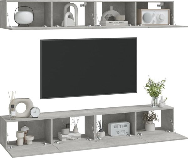 Szafki scienne pod TV betonowa szarosc 4 sztuki 100x30x30 cm