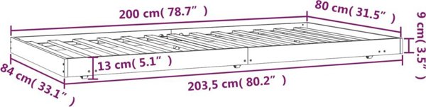 vidaXL Κορμός κρεβατιού, λευκό, 80x200 εκ, μασίφ πεύκο
