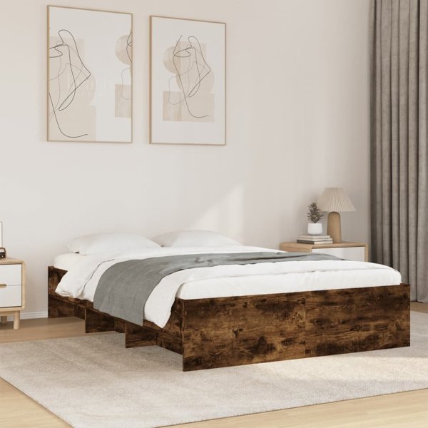 vidaXL Ράμα κρεβατιού από καπνιστό δρυ, 135x190 εκ., υλικό ξύλου μέσης πυκνότητας