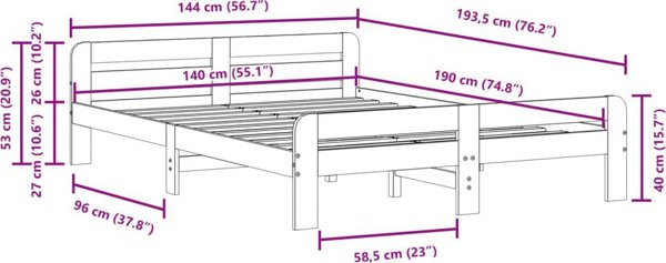 vidaXL Σκελετος κρεβατιου χωρις στρωμα λευκος 140x190 εκ απο ξυλο πευκου