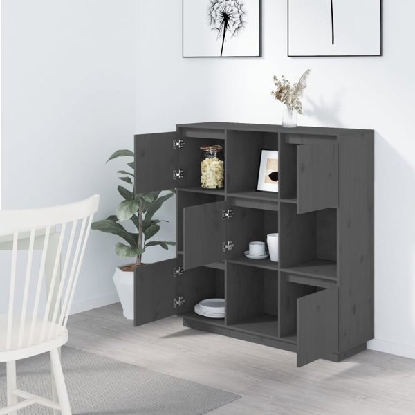 vidaXL Szafka, szara, 110,5x35x117 cm, lite drewno sosnowe