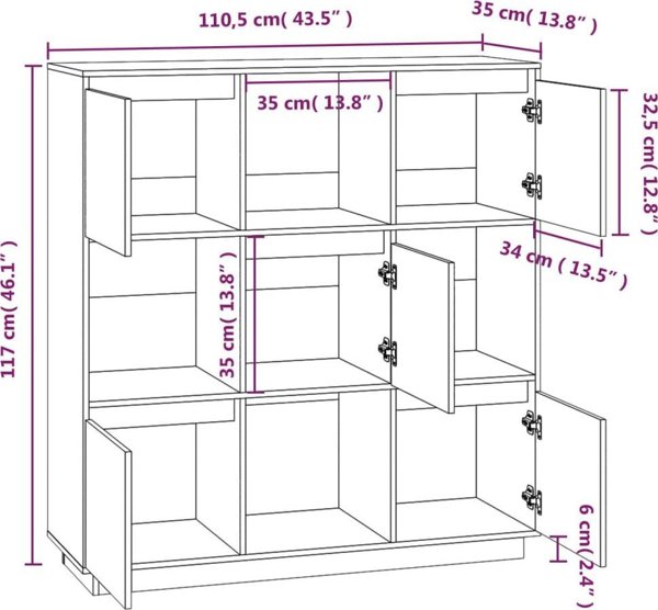 vidaXL Szafka, szara, 110,5x35x117 cm, lite drewno sosnowe