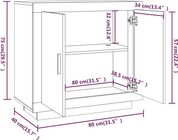 vidaXL Szafka przydymiony dab, 80x40x75 cm, material drewnopochodny