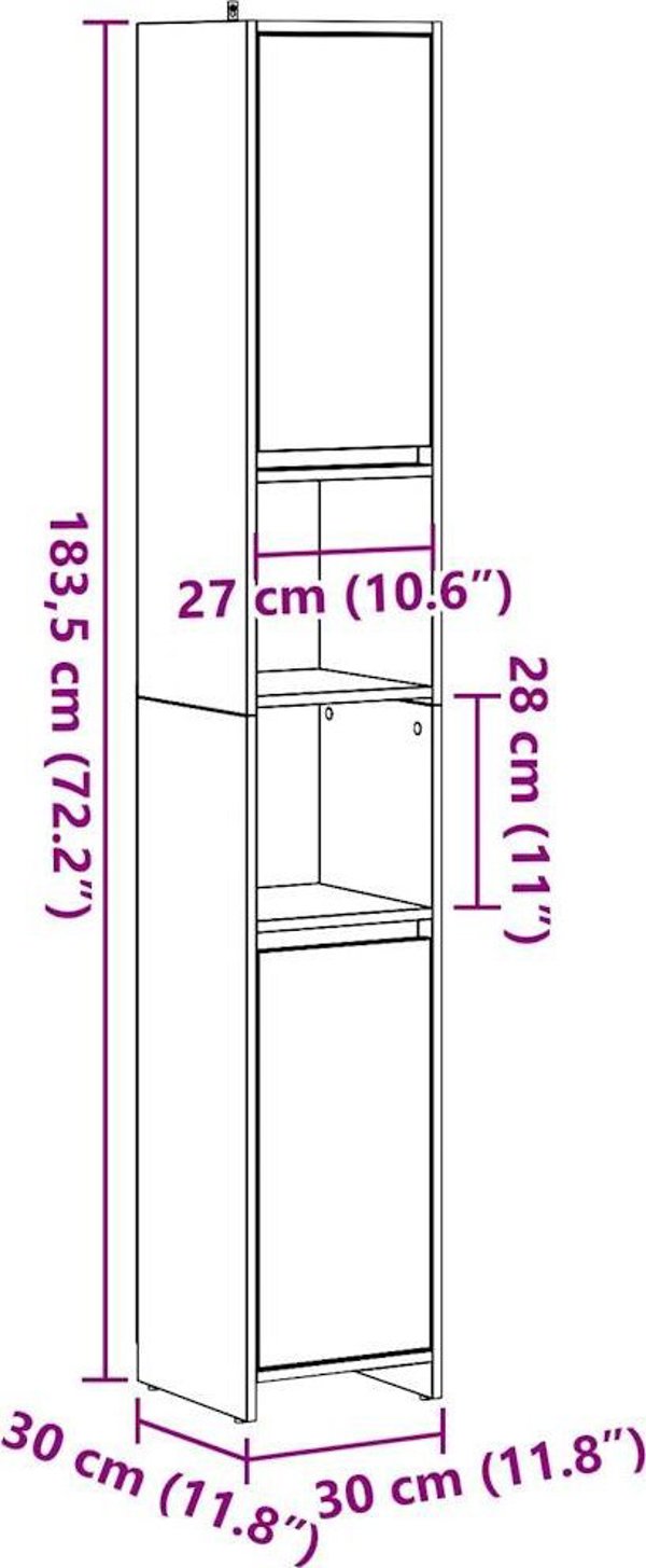 vidaXL Ντουλάπι Μπάνιου Γκρι Σκουριά 30x30x183,5 εκ.