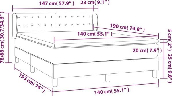 vidaXL Κρεβάτι Continental με στρώμα, σκουρόχρωμο γκρι βελούδο 140x190 cm
