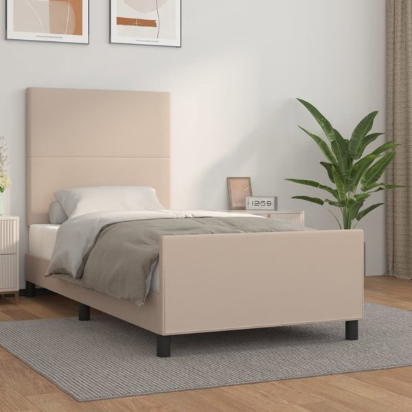 vidaXL Ράμα κρεβατιού με κεφαλάρι, cappuccino, 100x200 εκ., συνθετικό δέρμα