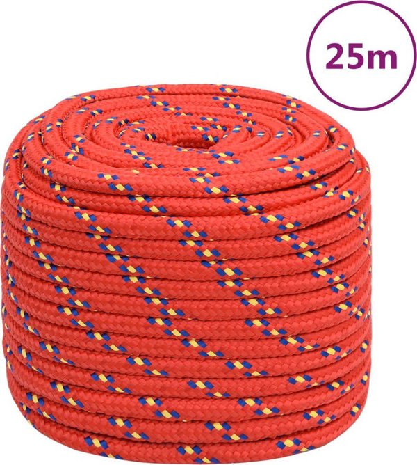 vidaXL Linka zeglarska, czerwona, 16 mm, 25 m, polipropylen