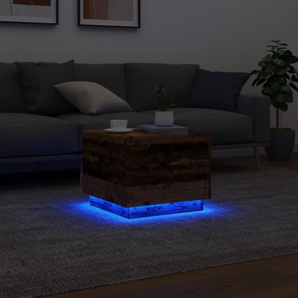 vidaXL Τραπεζάκι καφέ με φωτισμό LED, παλιό ξύλο, 50x50x40 εκ