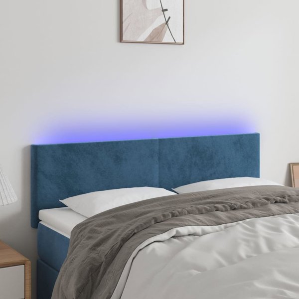 vidaXL Κεφαλάρι κρεβατιού με LED, σκούρο μπλε, βελούδο 144x5x78/88 cm