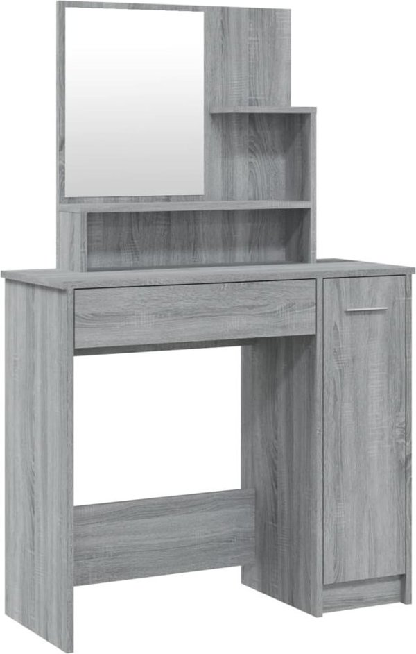 vidaXL Toaletka z lustrem szary dab sonoma 86,5x35x136 cm