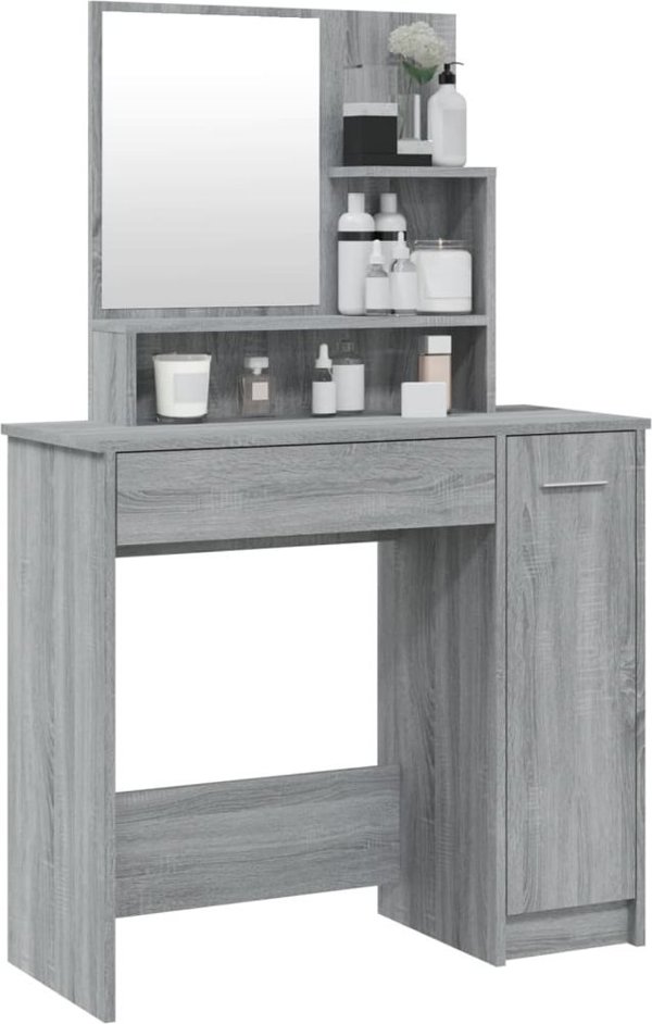 vidaXL Toaletka z lustrem szary dab sonoma 86,5x35x136 cm