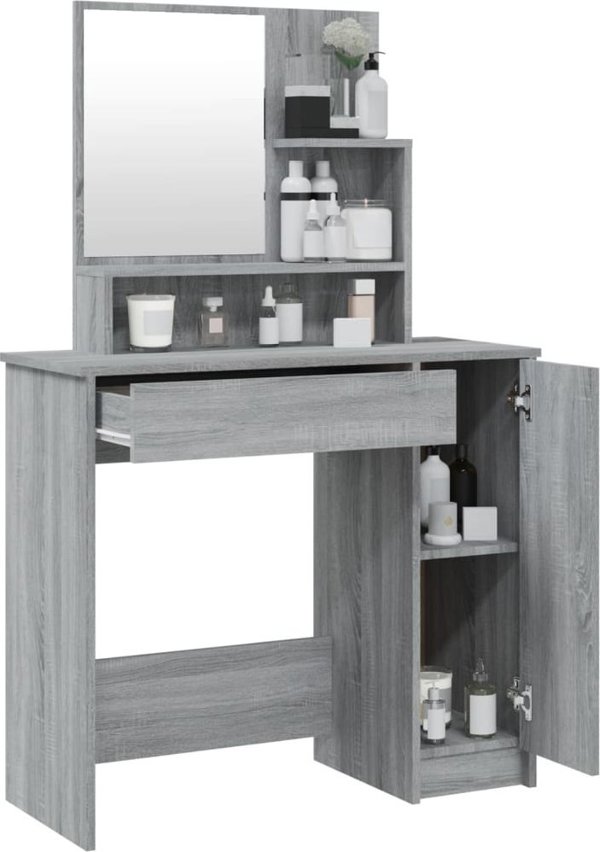 vidaXL Toaletka z lustrem szary dab sonoma 86,5x35x136 cm