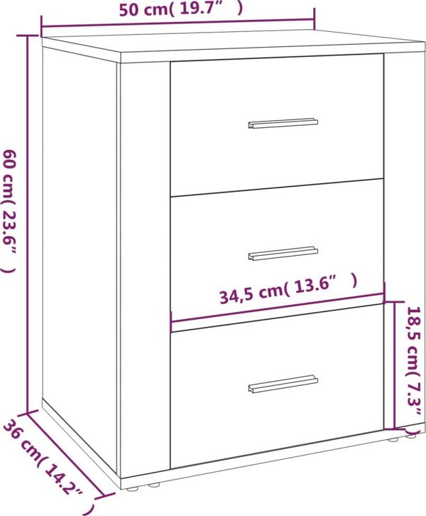 vidaXL Szafka nocna, λευκή, 50x36x60 cm, υλικό ξύλου στερεάς ξύλου