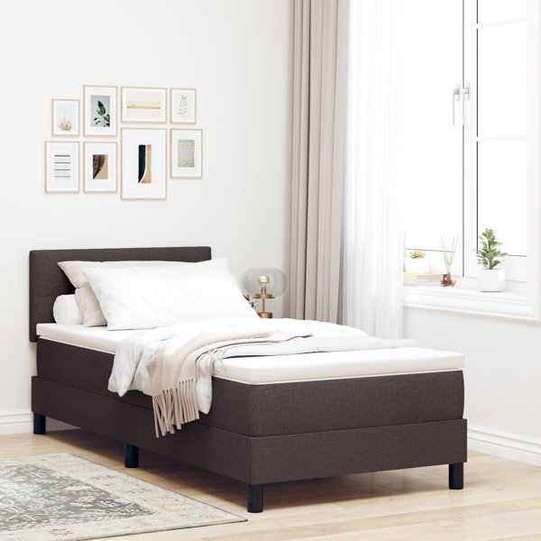 vidaXL Κρεβάτι Box Spring με Στρώμα, Σκούρο Καφέ Ύφασμα, 90x200 εκ.