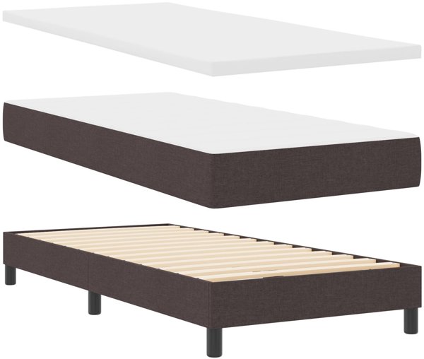 vidaXL Κρεβάτι Box Spring με Στρώμα, Σκούρο Καφέ Ύφασμα, 90x200 εκ.