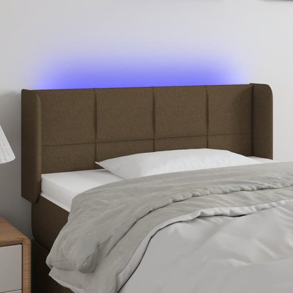 vidaXL Κεφαλάρι Κρεβατιού με LED, Σκούρο Καφέ, 93x16x78/88 cm, Υφασμάτινο