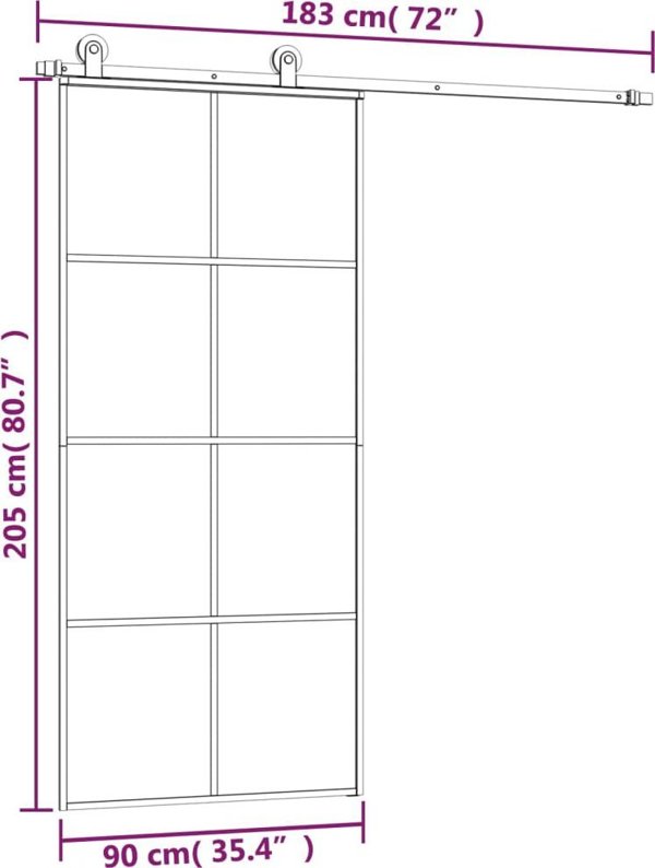 vidaXL Συρόμενη πόρτα με εξαρτήματα 90x205 cm, γυαλί ESG και αλουμίνιο