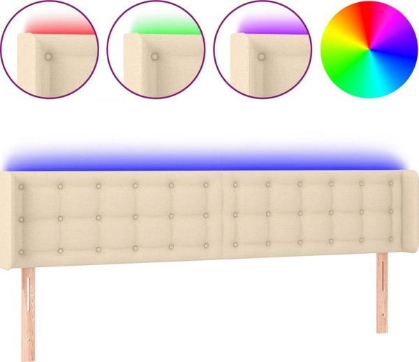 vidaXL Zaglowek do lozka z LED, kremowy, 203x16x78/88 cm, tkanina