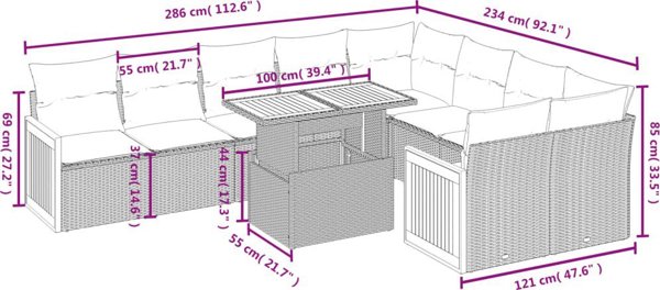 vidaXL 10 τεμ. σετ κήπου με μαξιλάρια, μπεζ, πολυρατάν